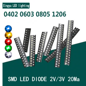 100ks SMD LED Diody 0402 0603 0805 1206 1210 3528 5050 5730 Červená Žlutá Zelená Bílá Modrá dioda vyzařující světlo Jasné LED Světlo