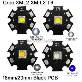1x Cree XLamp XML2 XM-L2 T6 studená Bílá Neutrální Bílá Teplá Bílá Královská Modrá 10W High Power LED Vysílač Korálek 16mm 20mm Černé PCB