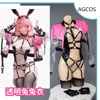 AGCOS Originální Design Bunny Girl Doujin Anime Cosplay Kostým Ženy Transparentní Kožené Kombinézy Sexy Bunny Cosplay