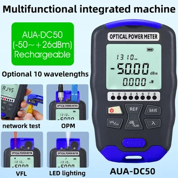 AUA-DC50 FTTH 4 v 1 Optický Power Meter -50~+26 Vizuální Poruchy Lokátor 1-50mw Síťový Kabel Testovací LED Osvětlení Vlákno Optický Tester