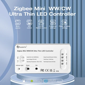 Gledopto Smart Zigbee3.0 Ultra Tenký Mini WWCW CCT LED Světlo Strip, Regulátor Teplé Studené Bílé Světlo Alexa Echo Hlasové Ovládání APLIKACE