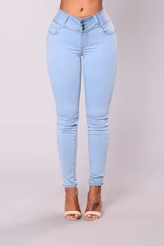 Módní Streetwear Příležitostné celé Délce Kalhot Ženy ' s Hubená Džíny Strečové 2023 Modrá Slim Tužka Kalhoty Džínové Kalhoty