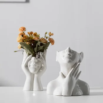 Nordic Styl Domů Decor Abstraktní Kreativní Tvář Dekorativní Vázy Keramické Stolní Dekorace, Doplňky, Make-Up Štětce Skladování Dárek