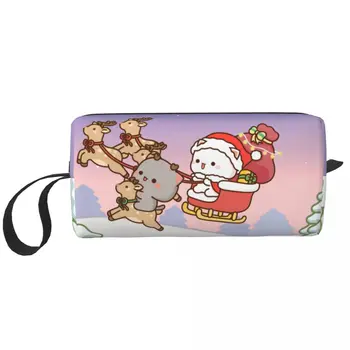 Peach Goma Vánoční Sobů Saních Make-up Taška pro Ženy Cestovní Kosmetické Organizátor Skladování Toaletní Tašky toaletní tašku Case Box