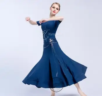 přizpůsobit modré krátký rukáv soutěž Valčík, foxtrot, tango, praxe taneční sál taneční šaty společenské taneční šaty M-1715