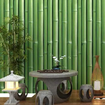Samolepící Tapety Vinylové Zelené Barvě Peel a Stick Wall Paper Roll pro Stěnu Kuchyně Koupelna Police Dekor 3D Bambus