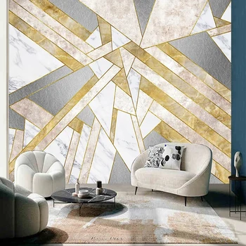 Vintage Gold Leaf Kreativní Geometrické Nástěnné malby Obývací Pokoj, TV Pohovka Kanceláře Dekor Nástěnná malba, Pozadí, Zeď Home Dekor Papel De Parede 3D