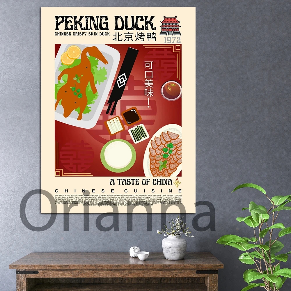 Pekingská Kachna Plakát Vintage Stylu,Čínská Kuchyně Jídlo Zeď Umění,Moderní Dekor Kuchyně,Asijské Čínské Jídlo Plakát Umění Malířské Plátno