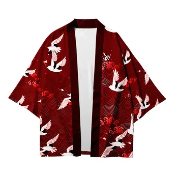 Červený Jeřáb Tisk Volné Japonské Svetr Ženy, Muže Harajuku Kimono Cosplay Topy Halenka Oděvy Yukata kimono ženy
