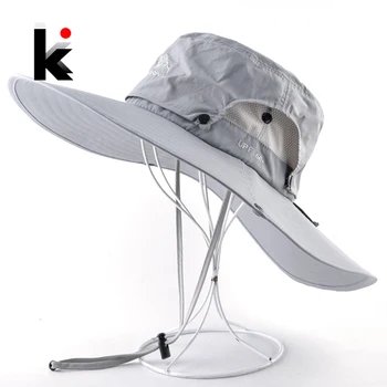 Široký Okraj Bucket Hat Muži Venkovní Prodyšné síťoviny Nepromokavé Sun Čepice Solid Barva Sport Klobouk Lezení, pěší Turistika UV Ochrana Klobouky