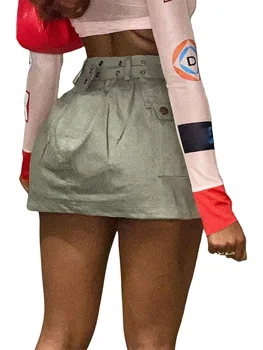 Ženy Cargo Mini Sukně Volné Vysokým Pasem, Vintage Estetické Retro A-line Sukně s Průchodkou Pás s Kapsami Krátké Sukně
